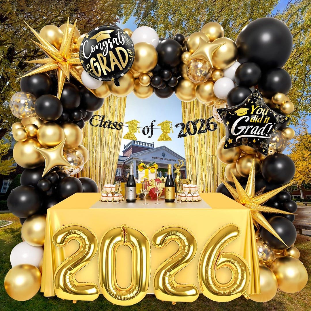 Black Gold Graduation Decorations 2026 Balloon Garland Kit Party ...