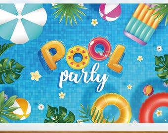 Summer Pool Party Banner Beach Theme Backdrop Hawaiian Luau Wall Decoration