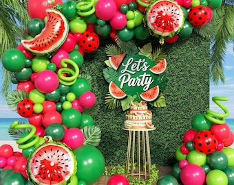 Watermelon Balloon Arch Kit 134PCS One in a Melon Birthday Party Decor Summer Set