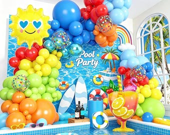 Summer Pool Party Balloon Arch Kit 165PCS Tropical Beach Luau Splash Decor Set