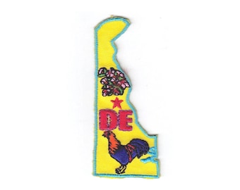 Embroidered Delaware State Shape Patch | DE Outline Travel Patch Iron and Sew On