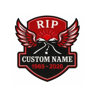 Custom Memorial RIP Patch | Road to Heaven Angel Wings (Iron On)