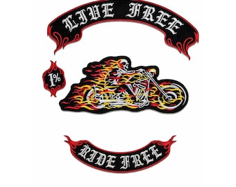 Skeleton Rider Flame Biker Patch Set | MC Rocker Jacket Embroidery