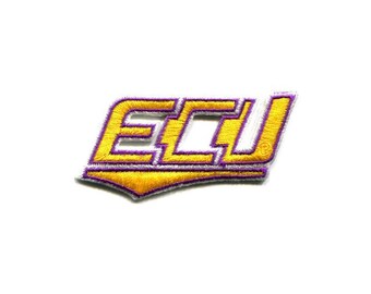 ECU Varsity Letter Patch | Purple Gold Lightning Embroidered Iron and Sew On (Hook & Loop)