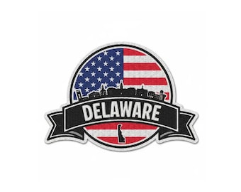 Delaware USA Flag Skyline Embroidered Patch | State Pride Iron and Sew On Badge