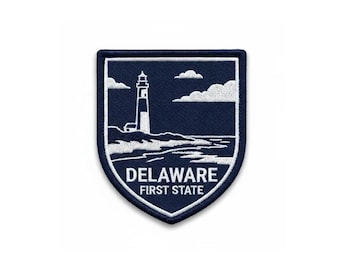 Delaware First State Lighthouse Embroidered Patch | Coastal Travel Iron and Sew On Hook & Loop