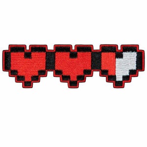 ピクセルハートパッチ | レトロ8ビットゲーム刺繍アイロン接着