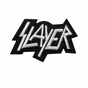 Slayer Embroidered Patch – White Logo Thrash Metal Band Iron-On Sew-On Patch Rock Biker Badge