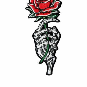 Skelet handroos patch gotische geborduurde bloemen opstrijkbare badge