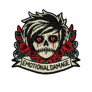 Emo Skull Patch Goth Broderad Emotionell Skada Stryk-på Badge