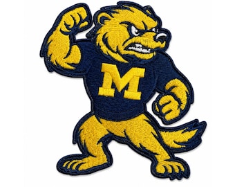 Michigan Wolverine Mascot Embroidered Patch | Maize Navy Sports Team Jacket Bag Patch