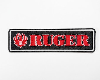 Ruger Style Logo Embroidered Patch Red Text Gun Brand Inspired Iron On Sew On