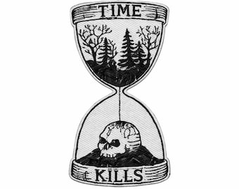 Time Kills Gothic Hourglass Skull Embroidered Patch