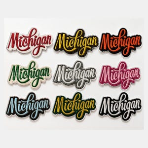 Michigan Script Embroidered Patch Set | Multi Color Sports Team Hat Bag pack Patch