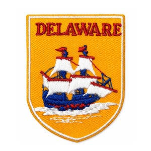 Delaware Sailing Ship Embroidered Patch | Vintage Nautical State Pride (Iron and Sew On)