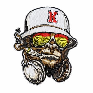 Monkey Headphones Patch Streetwear Embroidered Iron On Jacket Hat