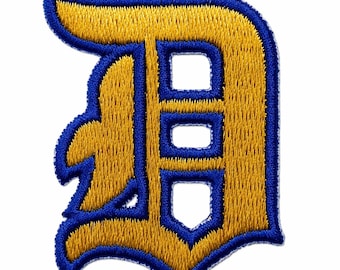 Old English D Patch | Gold Blue Varsity Letter Iron & Sew On (Jacket, Hat, Backpack)