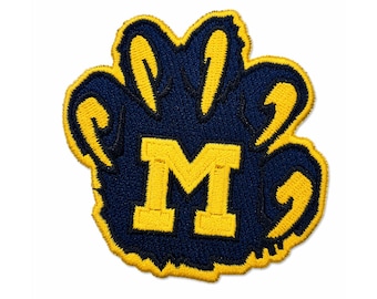 Embroidered Michigan Paw Patch | Navy Blue Gold M Logo Iron and Sew On