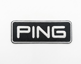 PING Logo Embroidered Patch – Black White Golf Applique Badge