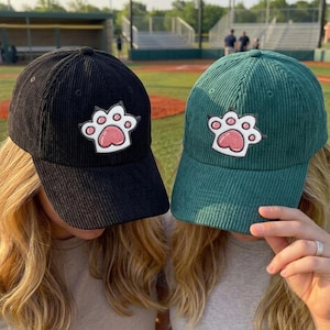 Embroidered Cat Paw Corduroy Hat, Cute Toe Beans Baseball Cap, Retro Style Corduroy Dad Hat, Gift for Cat Lovers, Aesthetic Animal Accessory