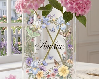 Personalized Book Vase, Sunflower Flower Vase, Custom Name Book Decor, Aesthetic Home Gift, Birthday Gift for Mom, Teacher Appreciation Gift