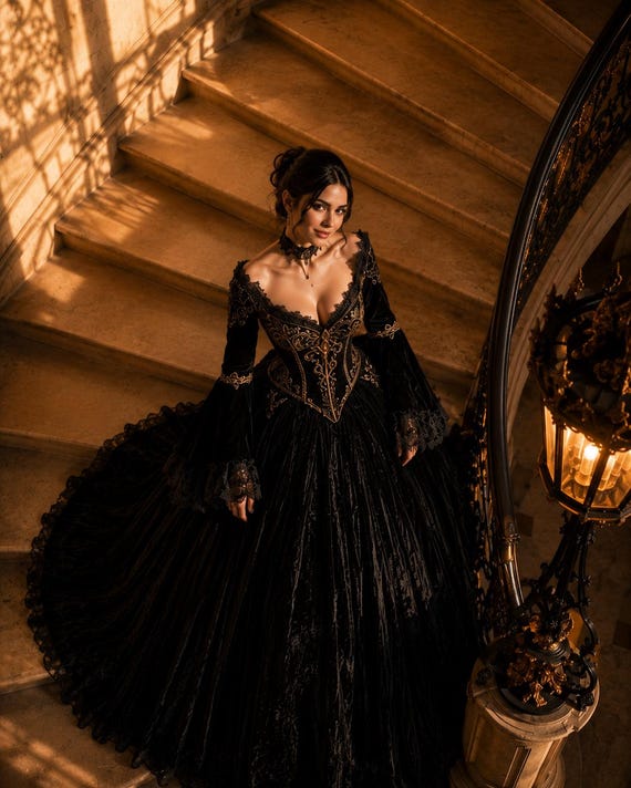 Women's Black Velvet Gothic Corset Gown