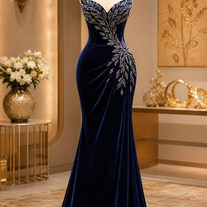 royal blue rhinestone dress Midnight (Ready To Ship) M / BLUE an open Chic Royal Blue Long Prom
