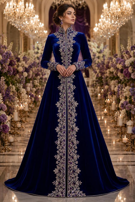 blue velvet embroidered dress Royal Crystal Gown Formal Dresses Black Tie back_in_stock_au Size:3-6 Month Store in a cool