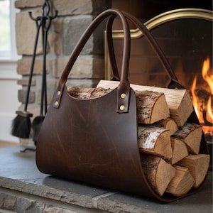 Handmade Leather Firewood Carrier | Rustic Log Tote Bag | Bundle & Save