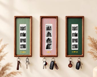 Llavero con marco de fotos personalizado, marco de fotos de pared personalizado con ganchos para llaves, regalo de aniversario para parejas, regalo de inauguración de casa para parejas