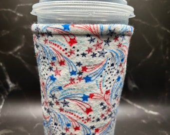 Large Blue and Red Fireworks Insulated Cup Sleeve