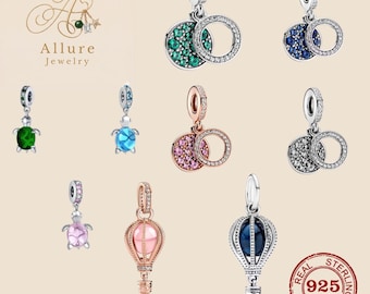 Sterlingzilveren caretta, heteluchtballon, sprankelende dubbele bedelschijf voor armband, ketting en sleutelhanger