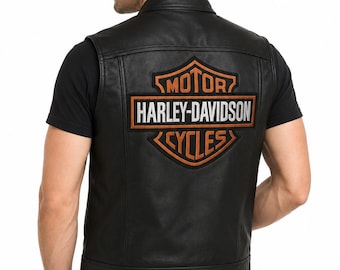 Harley-Davidson Leder Bikerweste - Schwarzer ärmelloser Motorrad-Logo-Patch