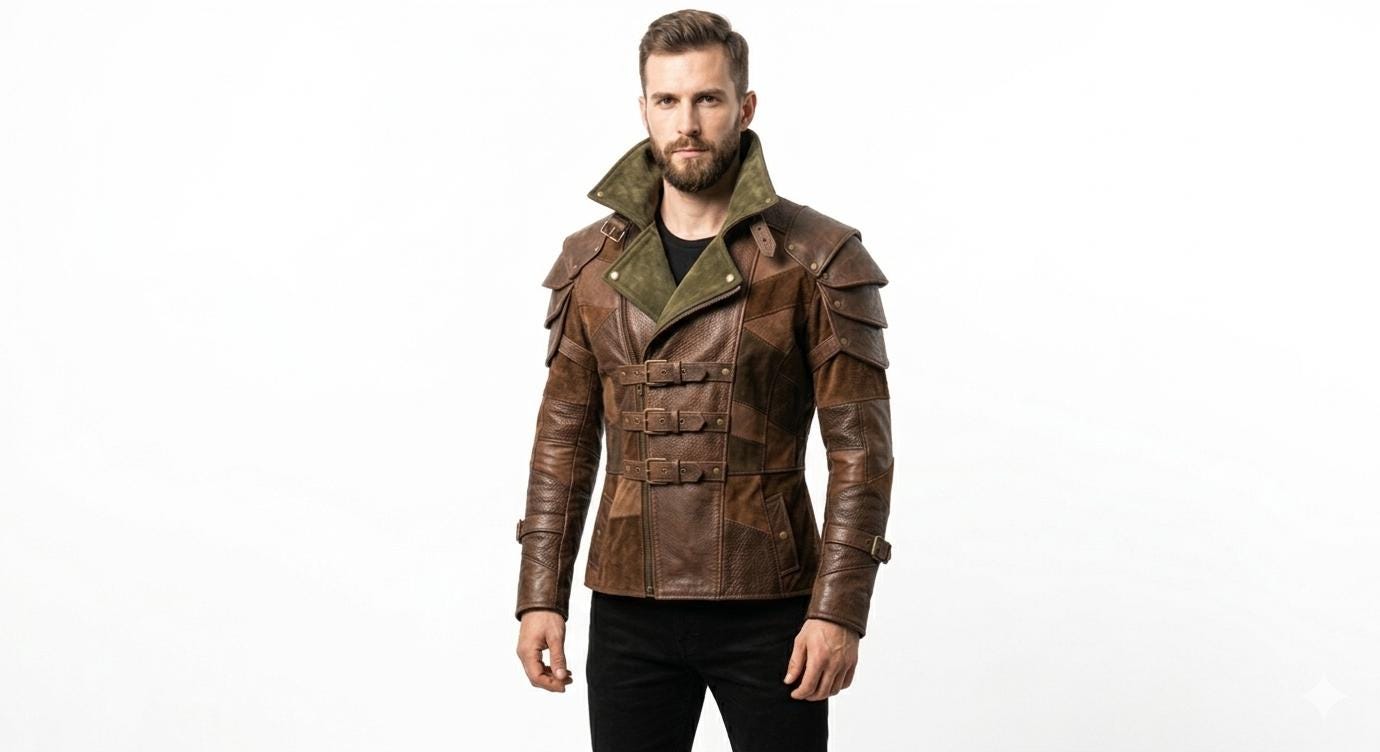 Distressed Leather Gothic Steampunk Jacket - Tiered Shoulders, Buckle Closure Coat