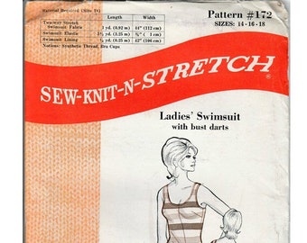 Ladies Swimsuit with bust darts Misses Size 14, 16, 18  / Original Butterick uncut Sewing Pattern 172