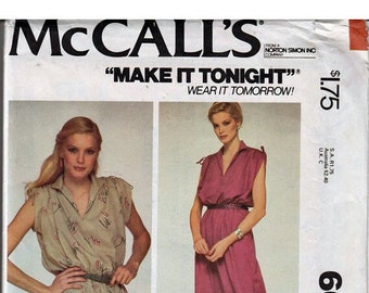 Dress or Top Misses Size Small  / Original McCall's uncut Sewing Pattern 6637