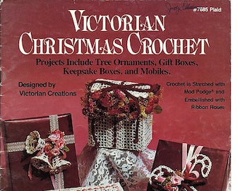 Libro de patrones de crochet navideño victoriano Plaid n.° 7685