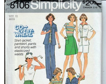 Misses pantskirt, pants shorts and shirt jacket Size 12 / Original Simplicity uncut Sewing Pattern 8106