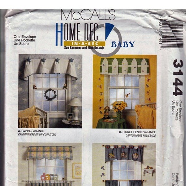 Baby Window Treatments  / Original McCall's Home Dec In A Sec Uncut Sewing Pattern 3144