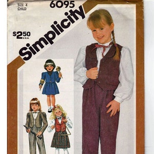 Pull on Pants, Skirt and jacket or vest Childs Size 4 / Original Easy to Sew Simplicity Uncut Sewing Pattern 6095