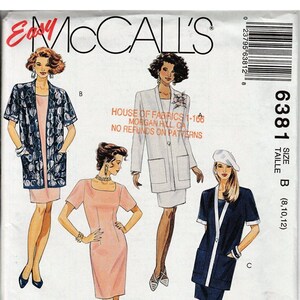 Select A Size  Jacket and Dress Misses Size 8, 10, 12 / Original Easy McCall&#39;s uncut Sewing Pattern 6381
