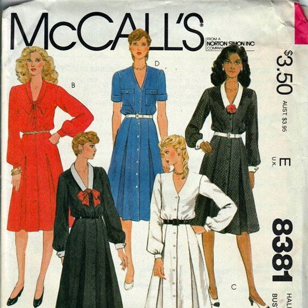 Half Size V Neckline Dress Misses Size 16 1/2 / Original McCall's uncut Sewing Pattern 8381