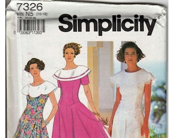 Dress in two lengths collar variations size10, 12, 14, 16, 18 / Original Simplicity Uncut Sewing Pattern 7326