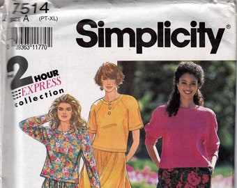 2 hour express Skirt in Two length, Pants and top Misses Size PT-XL / Original Simplicity Uncut Sewing Pattern 7514