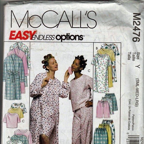 Misses Robe, nightgown or top and pullon pants or shorts Sizes, S, M, L / Original McCall's uncut Sewing Pattern M2476