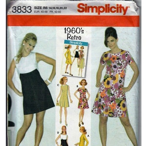 1960's Dress in two lengths Misses size 14, 16, 18, 20, 22 / Original Simplicity Uncut Sewing Pattern 3833