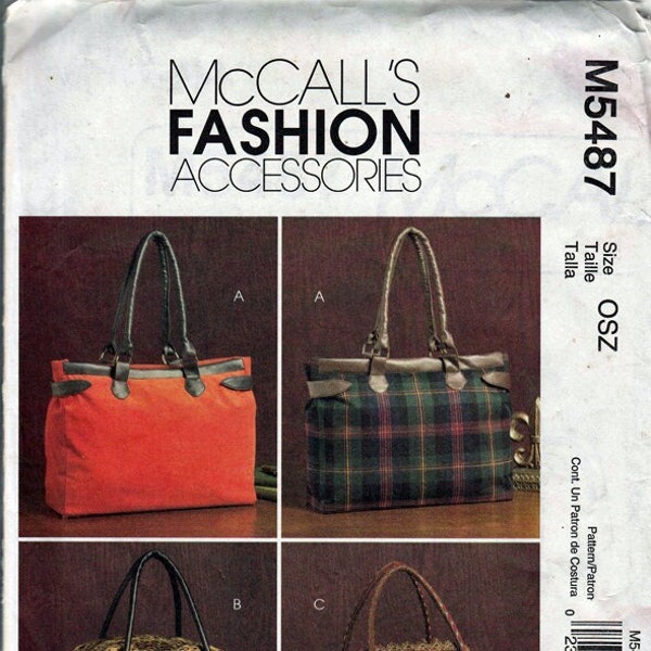 Satchel Bags / Original McCall's Fashion Accessories Uncut Sewing Pattern M5487