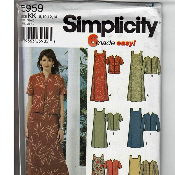 Dress in two lengths and Jacket size 8, 10, 12, 14 / Original Simplicity Uncut Sewing Pattern 5959