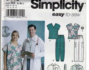 Scrub top, Jacket, Pants, tie and Hairband Womens and Men's size s, m, l / Original Simplicity easy to sew uncut Sewing Pattern 5443
