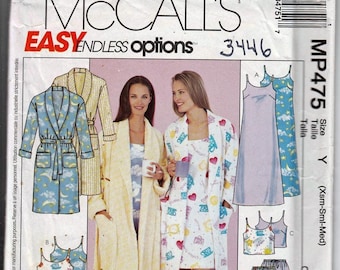 Robe, Nightgown, top and drawstring pants Misses Xsm, SMl Med / Original McCall's uncut Sewing Pattern MP475 / 3446